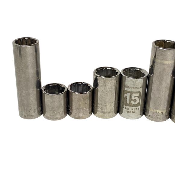 Craftsman 20 Pc Socket Set 1/4" 1/2" Drive Metric 6 Pt 12 Pt Deep Shallow Lot - Picture 6 of 11